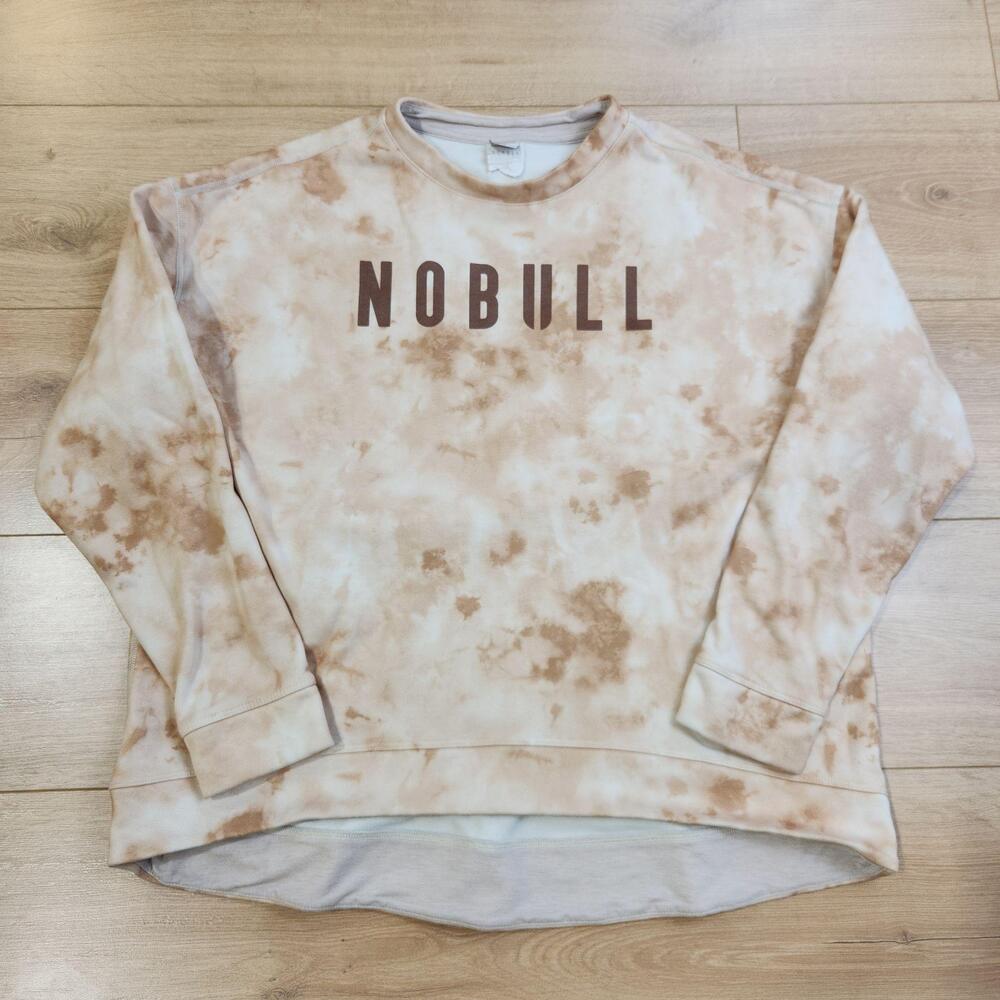 NOBULL Sweatshirt Mens Large Beige Tie Dye Logo Fleece Crewneck Pullover Top